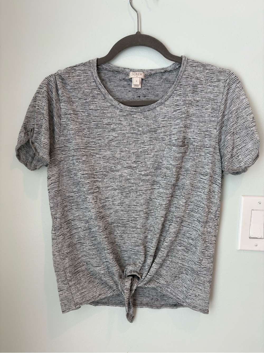 J. Crew Gray Knit Short Sleeve Tie-Front Tee